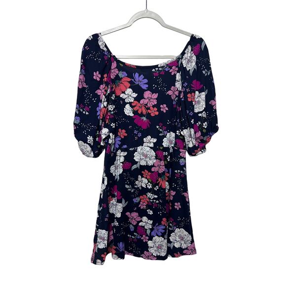 Velvet Torch Womens Small Navy Floral Blouson Sleeve Mini Dress Swiftie Whimsy - Picture 2 of 10